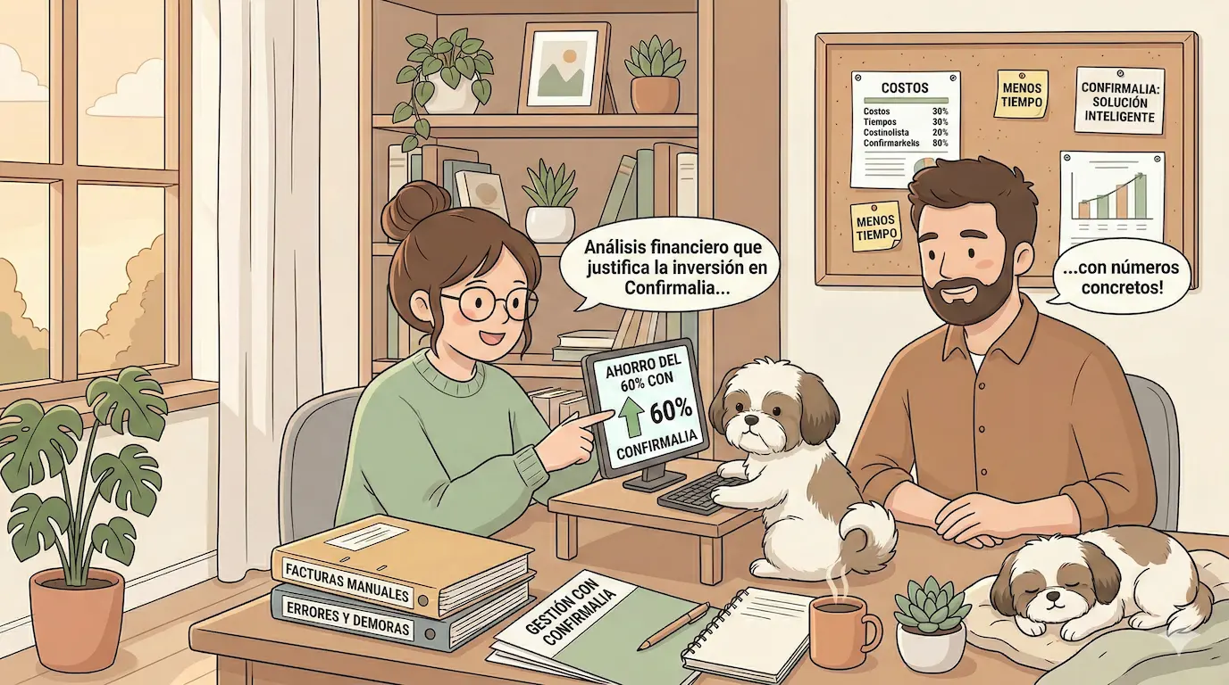 Calculadora sobre un escritorio con recibos y facturas dispersas, representando costos ocultos de la gestión manual de eventos