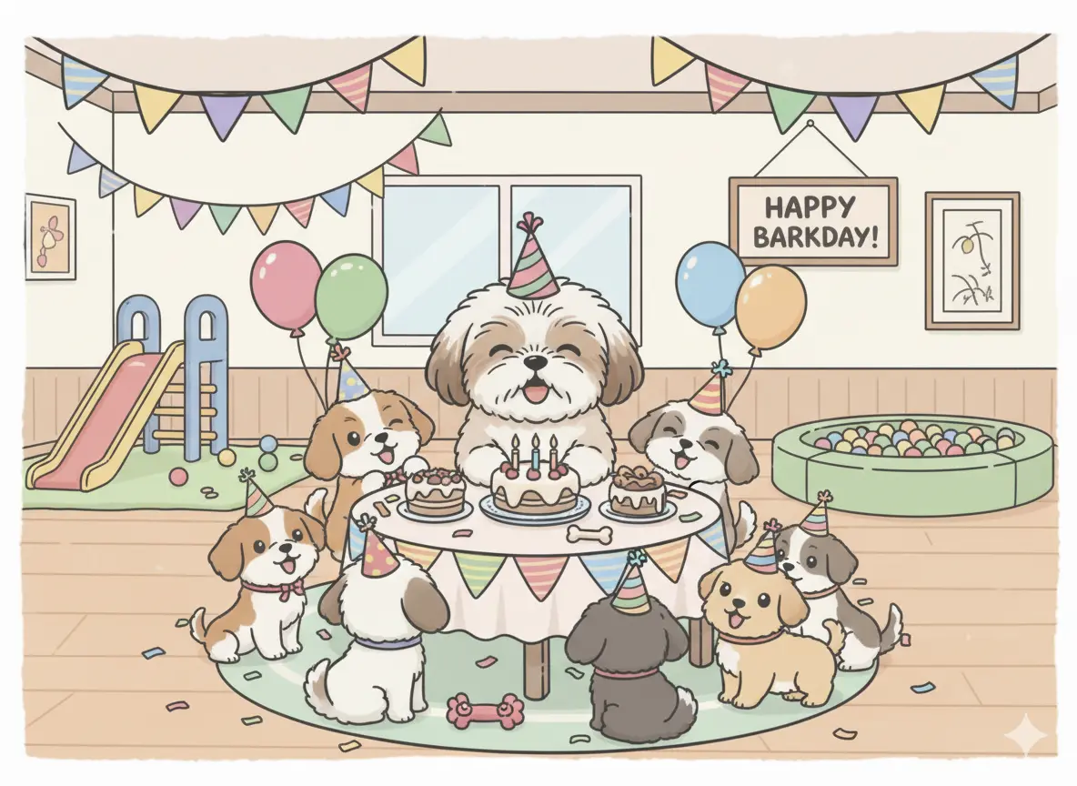 Una mamá sonriendo tranquilamente mientras mira su tablet con el dashboard de Confirmalia, con globos y decoración de fiesta infantil en el fondo.