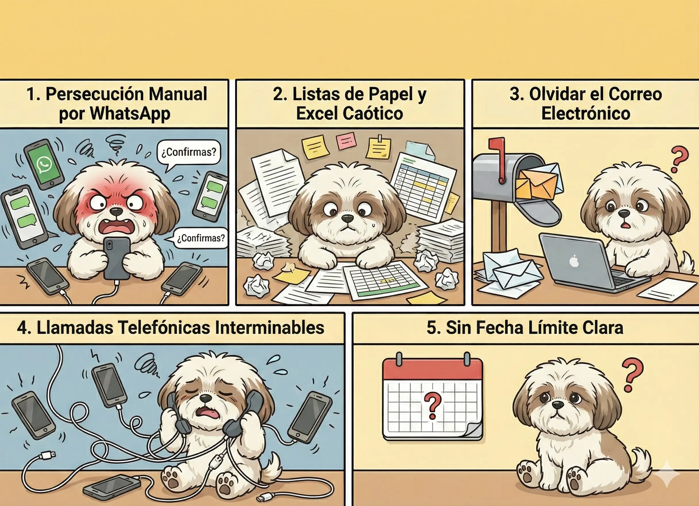 Una persona estresada mirando su teléfono y una laptop con una hoja de cálculo desordenada.